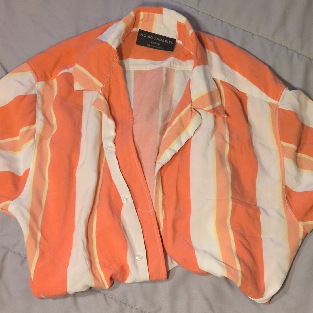 No Boundaries L Orange and White Striped Shirt